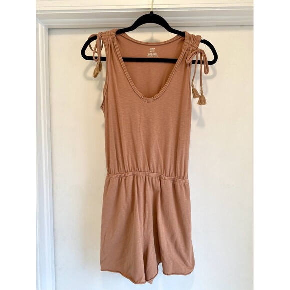 Aerie Ruched Romper Tie Shoulder Knit Jersey Women’s Size XS Boho Festival Rust - Picture 5 of 12